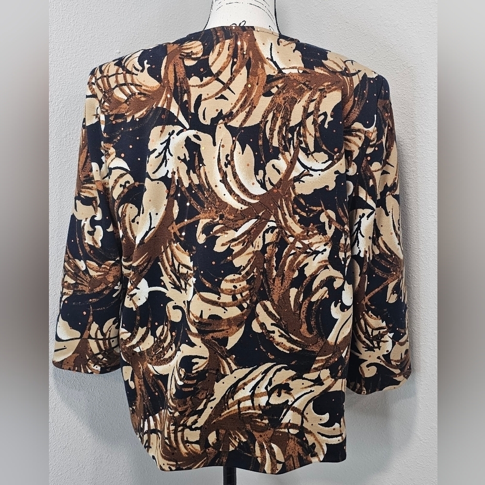 Alfred Dunner Women’s Floral Open Front Blazer Jacket Size 14P Blue Brown Tan - Picture 8 of 13